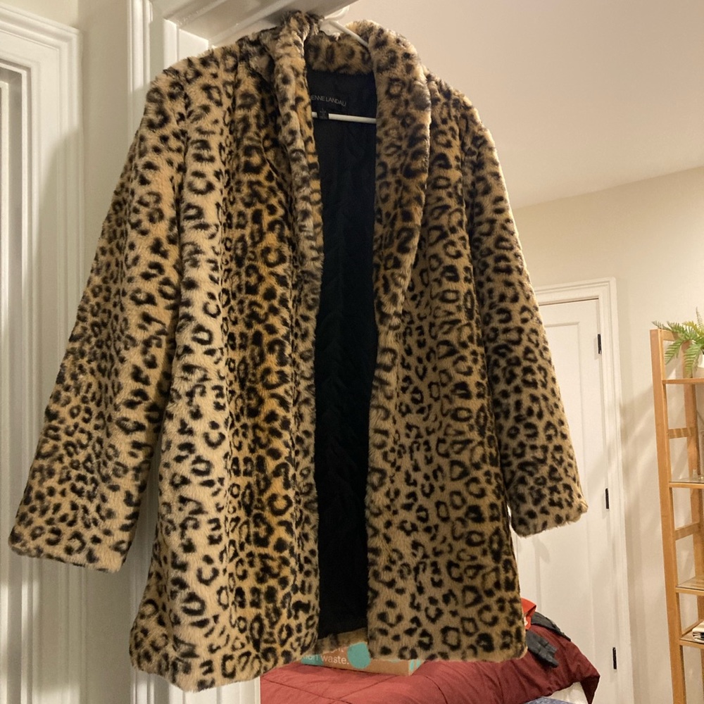 Faux fur leopard print coat